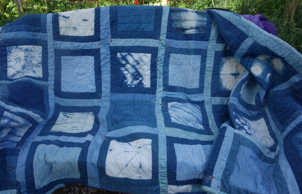 Shibori Quilt Handquilted Naturally Dyed Indigo Blue Patchwork