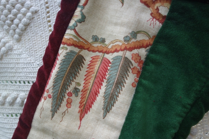 linen and velvet Christmas stocking