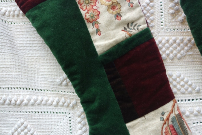 linen and velvet Christmas stocking