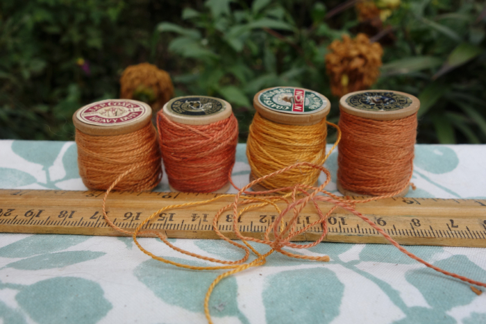 plant dyed orange silk embroidery thread
