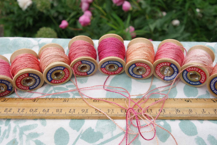 naturally dyed silk thread shades of pink peach and rose