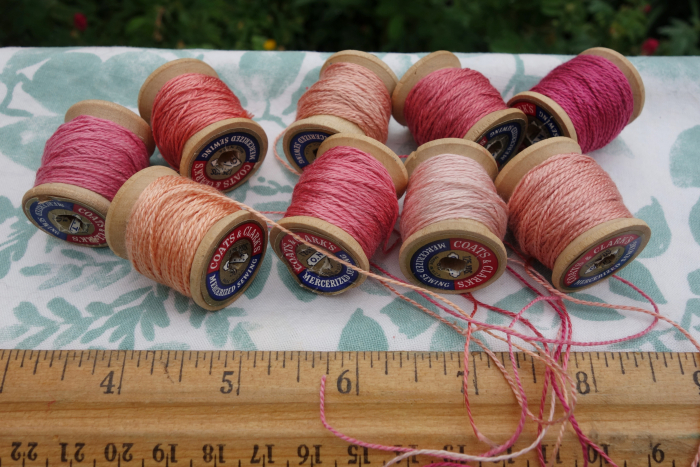 naturally dyed silk thread shades of pink peach and rose