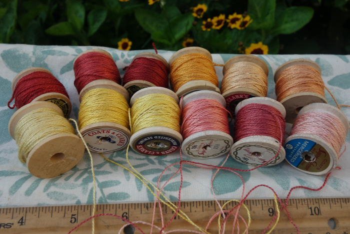 silk embroidery thread dyed with flowers and madder roots