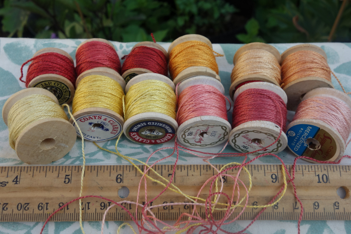 silk embroidery thread dyed with flowers and madder roots