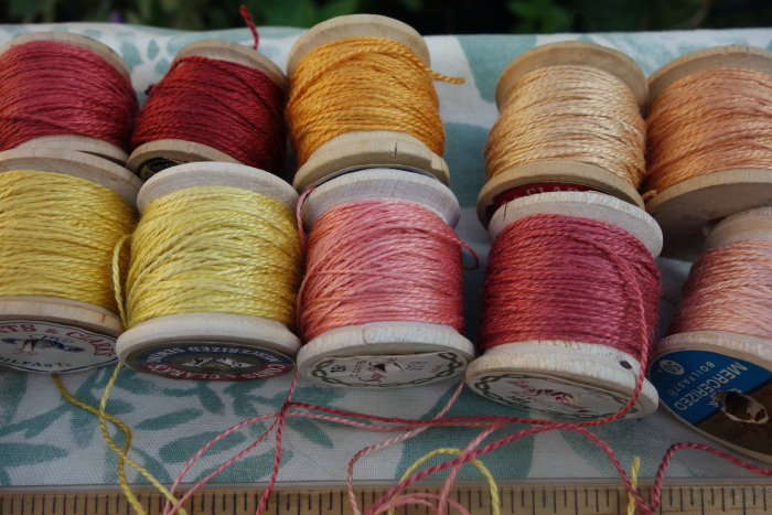 silk embroidery thread dyed with flowers and madder roots