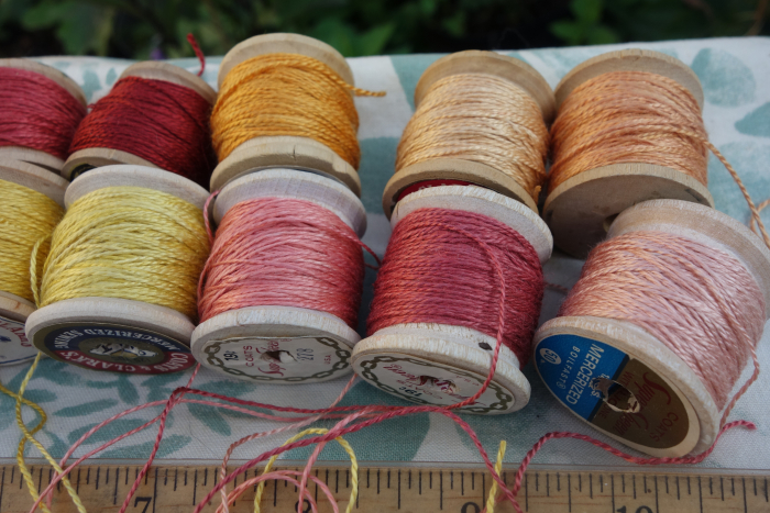 silk embroidery thread dyed with flowers and madder roots