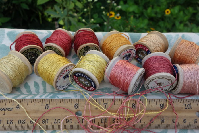 silk embroidery thread dyed with flowers and madder roots