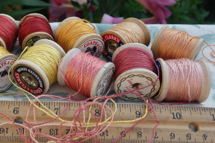 silk embroidery thread dyed with flowers and madder roots