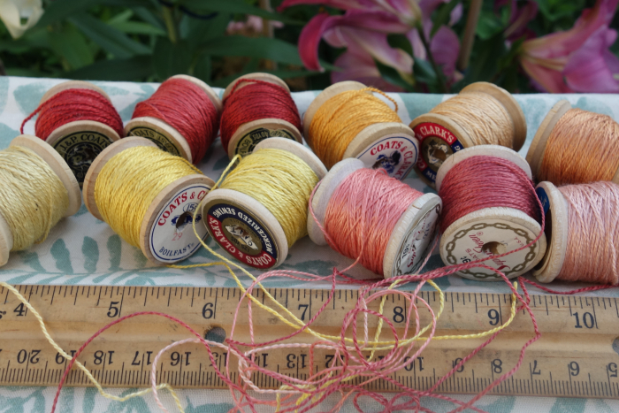 silk embroidery thread dyed with flowers and madder roots