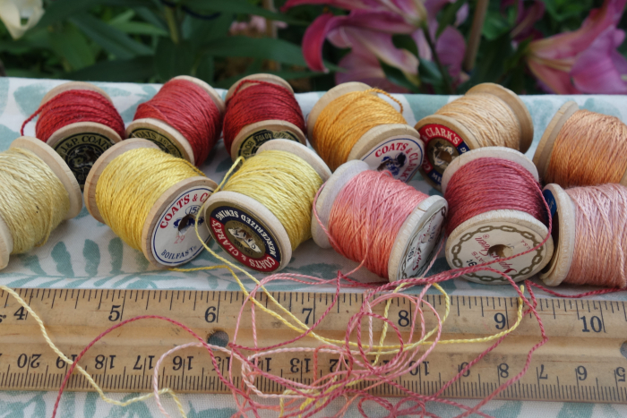 silk embroidery thread dyed with flowers and madder roots