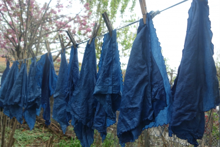 Vintage linens dyed with natural indigo