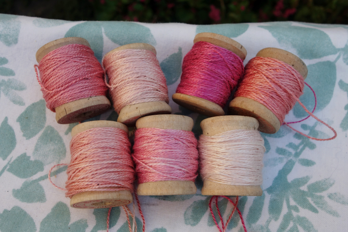 naturally dyed silk embroidery thread shades of pink