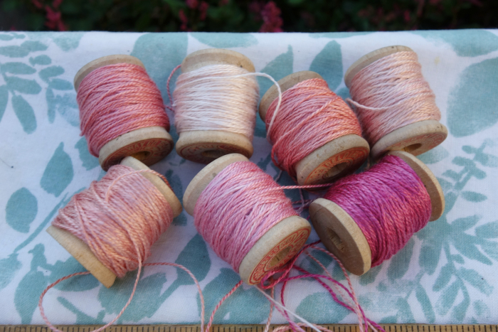 naturally dyed silk embroidery thread shades of pink