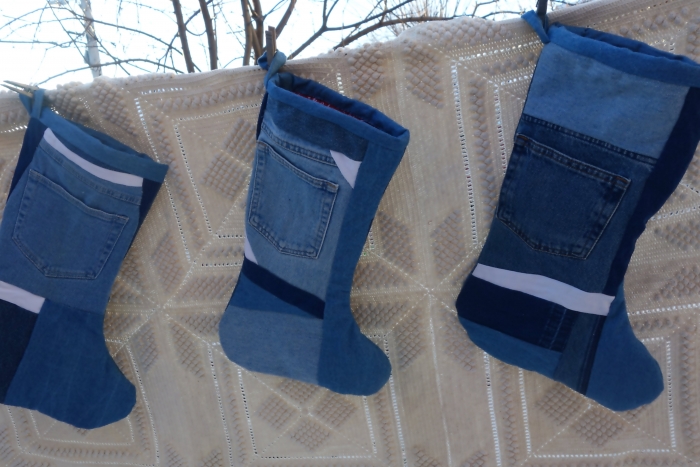 blue jean Christmas stockings