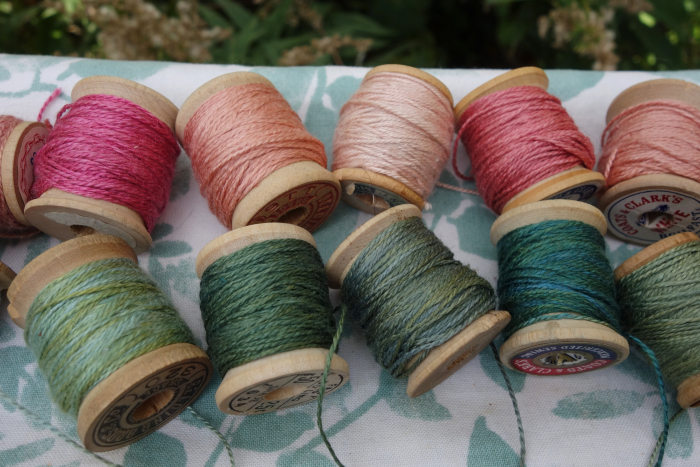 madder pinks and indigo greens on silk embroidery thread madder pinks and indigo greens on silk embroidery thread