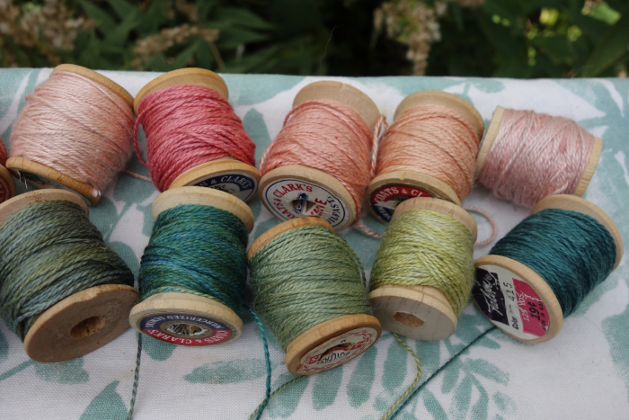 madder pinks and indigo greens on silk embroidery thread madder pinks and indigo greens on silk embroidery thread