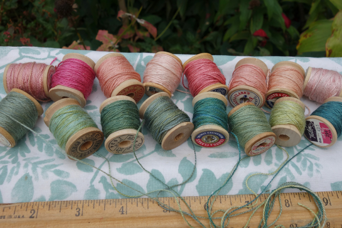 madder pinks and indigo greens on silk embroidery thread madder pinks and indigo greens on silk embroidery thread