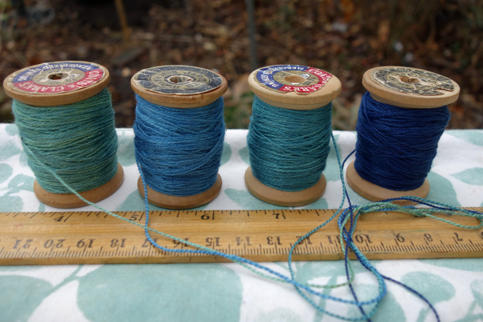 indigo blue and green naturally dyed silk embroidery threads