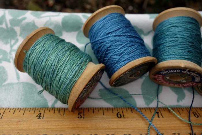 indigo blue and green naturally dyed silk embroidery threads