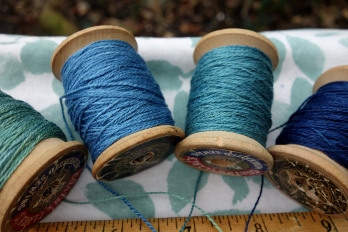 indigo blue and green naturally dyed silk embroidery threads