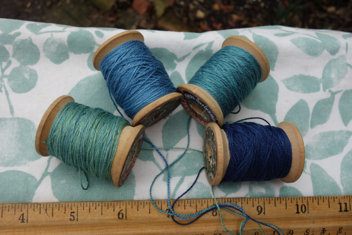 indigo blue and green naturally dyed silk embroidery threads