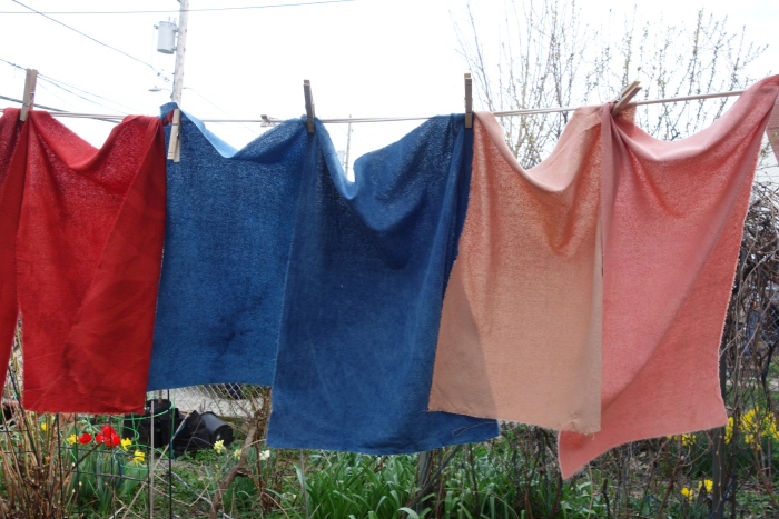 raw silk dyed with indigo and madder