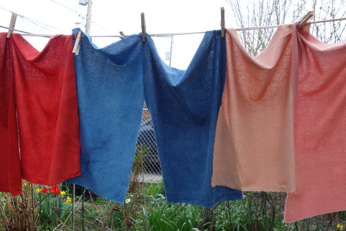 raw silk dyed with indigo and madder