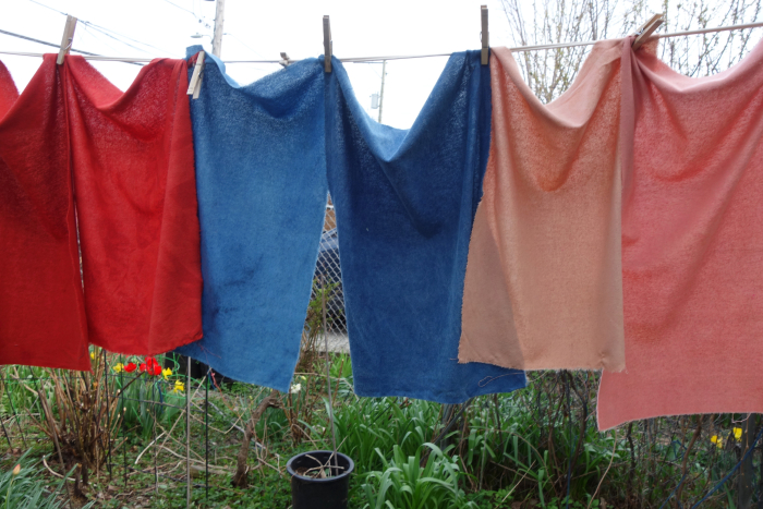 raw silk dyed with indigo and madder