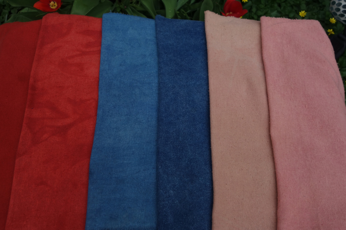 raw silk dyed with indigo and madder