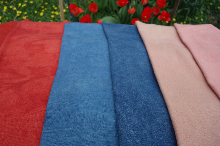 raw silk dyed with indigo and madder