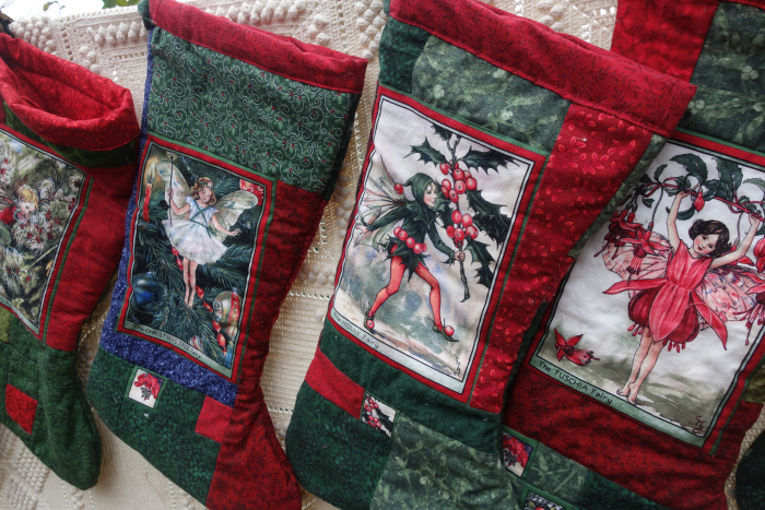 flower fairy patchwork Christmas stockings