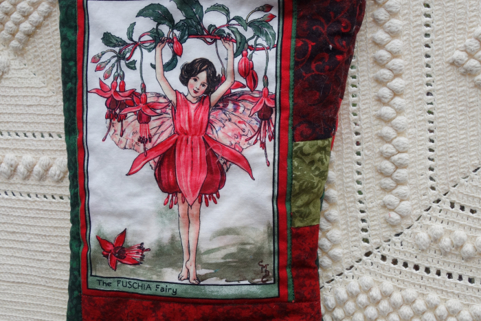 flower fairy patchwork Christmas stocking