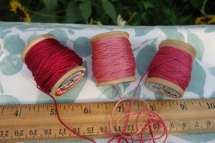 plant dyed pink and red silk embroidery thread