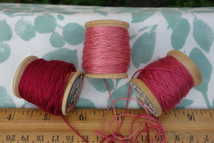 plant dyed pink and red silk embroidery thread