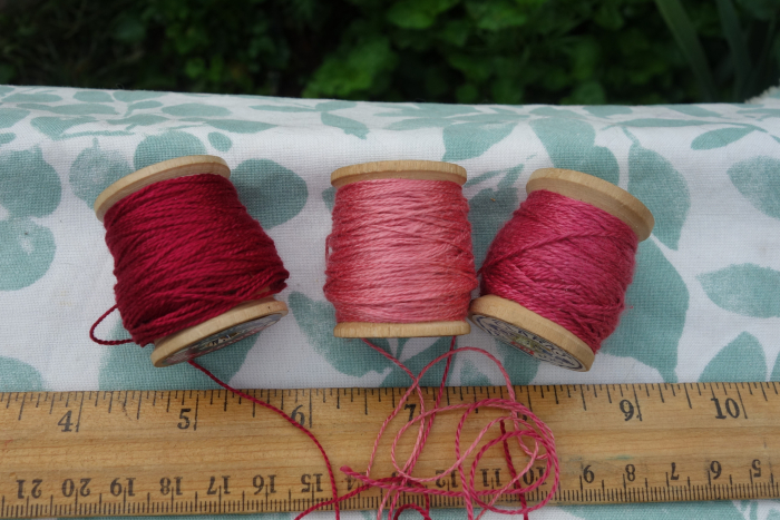 plant dyed pink and red silk embroidery thread