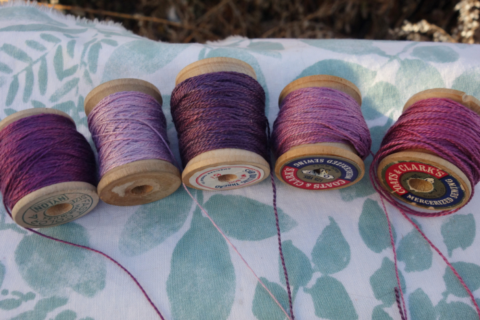 purple and lavender naturally dyed silk thread