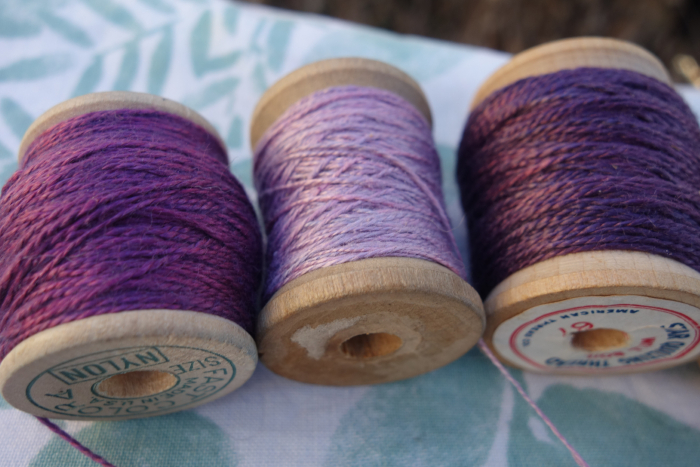 purple and lavender naturally dyed silk thread