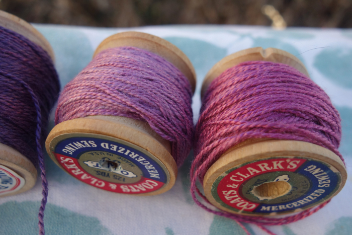 purple and lavender naturally dyed silk thread