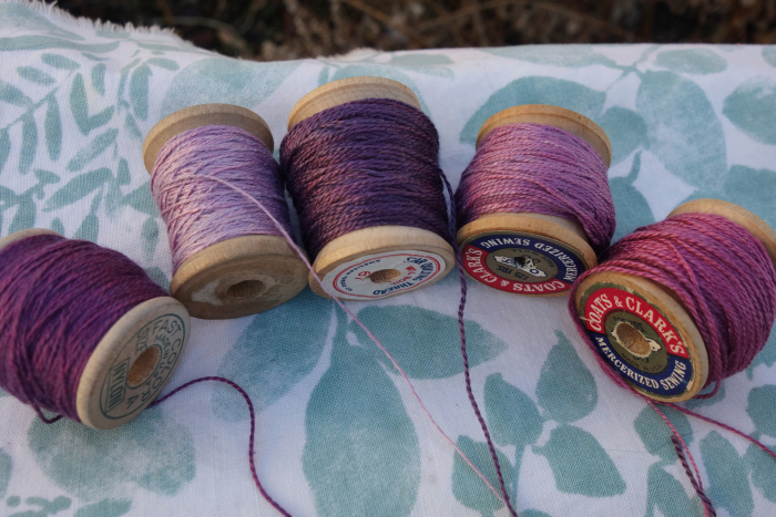 purple and lavender naturally dyed silk thread