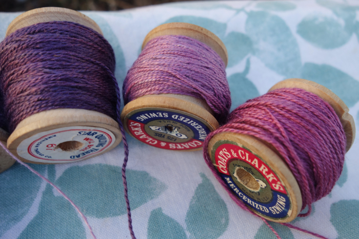 purple and lavender naturally dyed silk thread