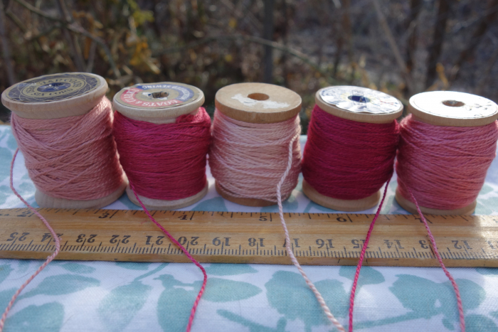 cochineal pink and red silk embroidery thread