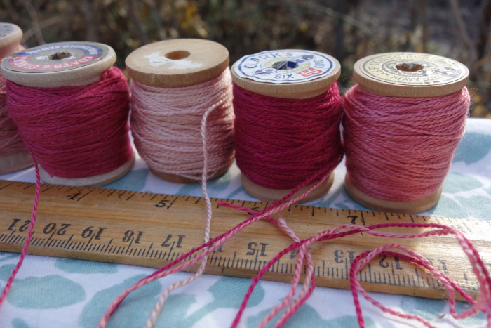 cochineal pink and red silk embroidery thread
