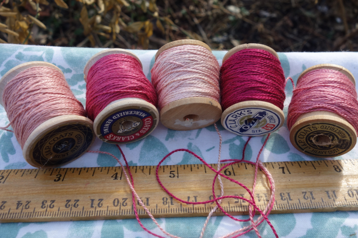 cochineal pink and red silk embroidery thread