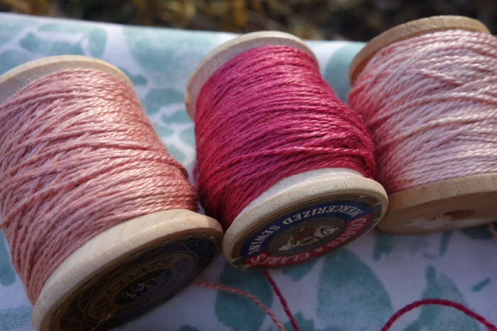 cochineal pink and red silk embroidery thread
