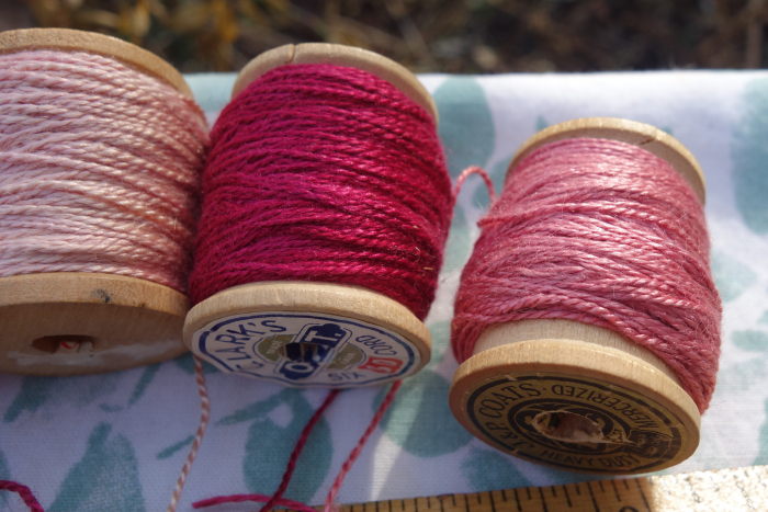 cochineal pink and red silk embroidery thread