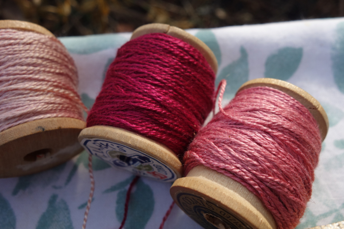 cochineal pink and red silk embroidery thread