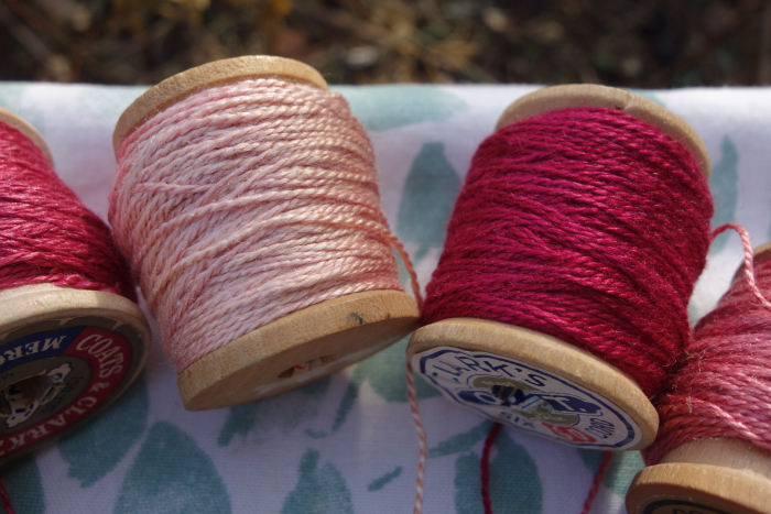 cochineal pink and red silk embroidery thread