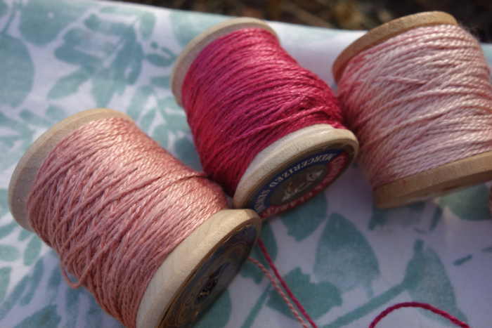 cochineal pink and red silk embroidery thread