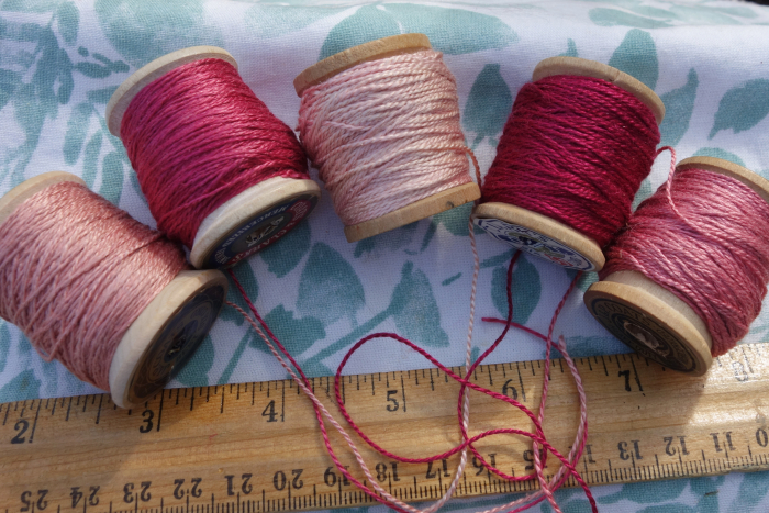cochineal pink and red silk embroidery thread