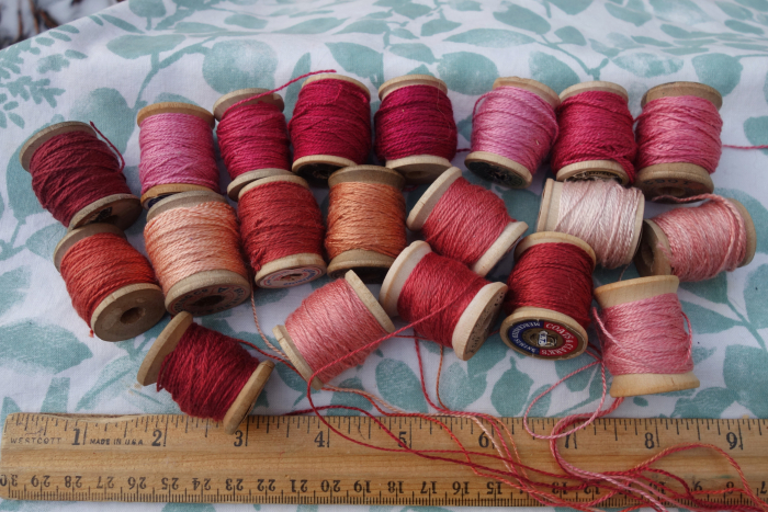 silk embroidery threads dyed with madder roots and cochineal